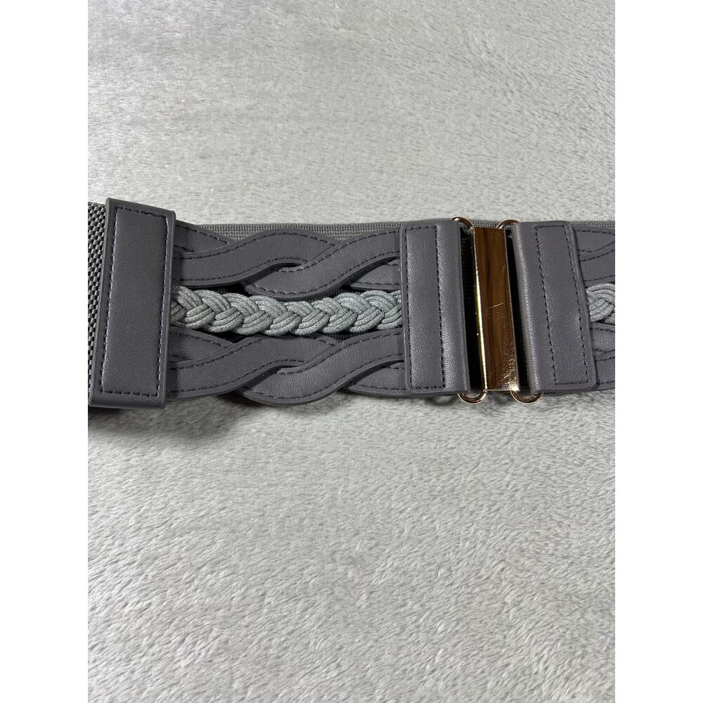 Gray Braided Waist Cincher Stretch Belt Gold Clasp Boho Western L XL - Picture 3 of 6